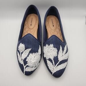 Birdies Heron Navy Raffia Floral Embroidered Flats Loafer Ltd Ed RARE Sz 5.5